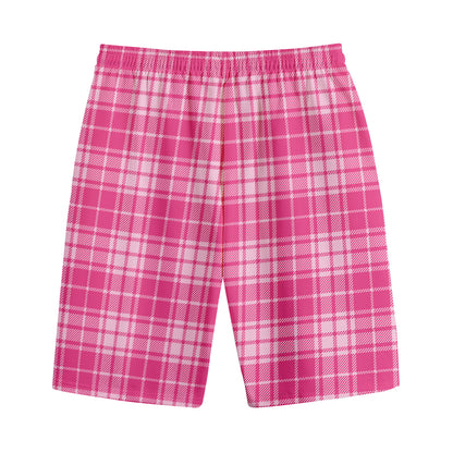 Pink Tartan Pattern Print Cotton Shorts