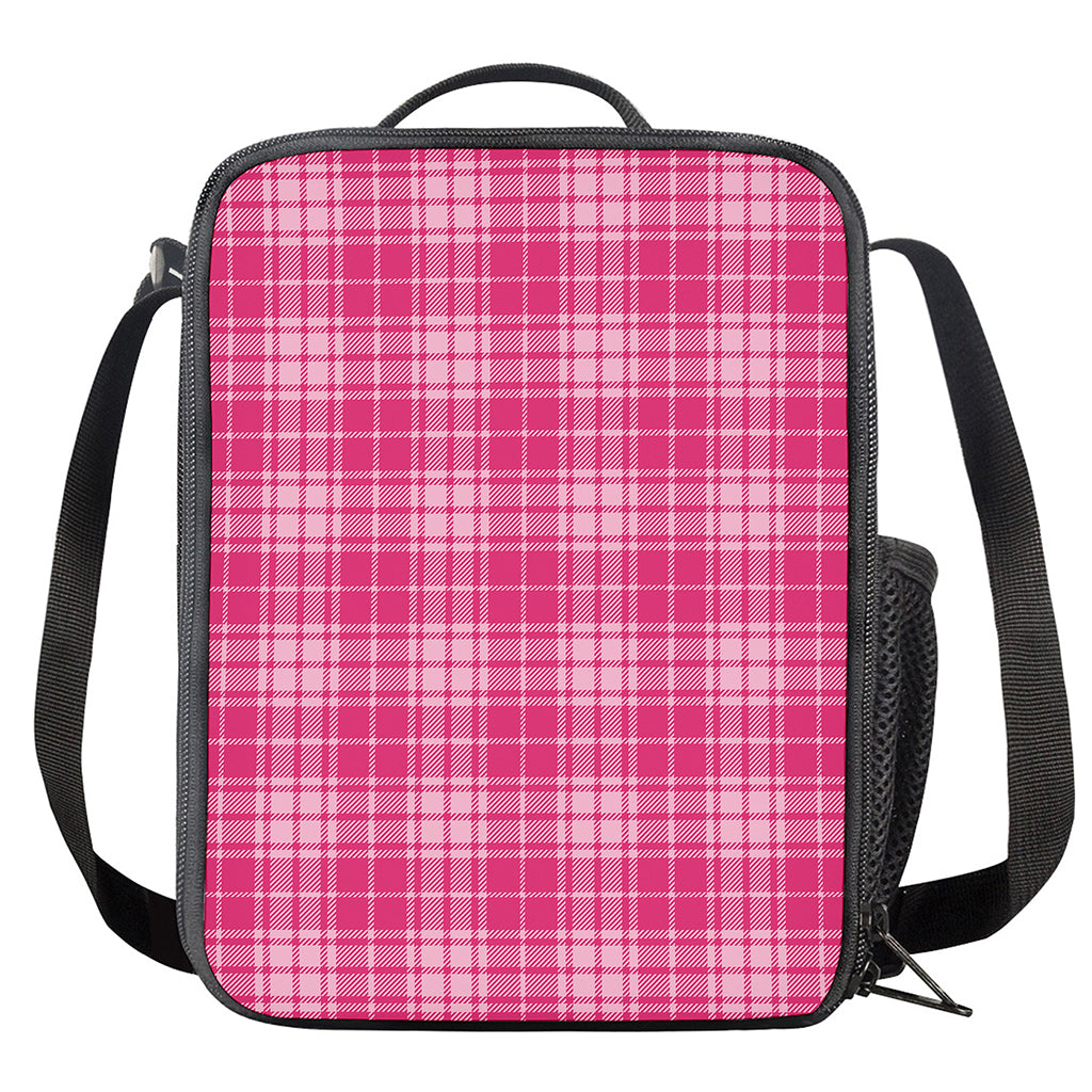 Pink Tartan Pattern Print Crossbody Lunch Bag