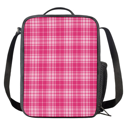 Pink Tartan Pattern Print Crossbody Lunch Bag