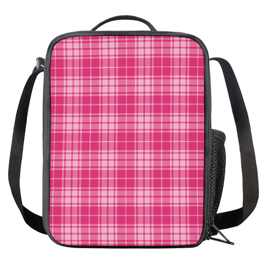 Pink Tartan Pattern Print Crossbody Lunch Bag