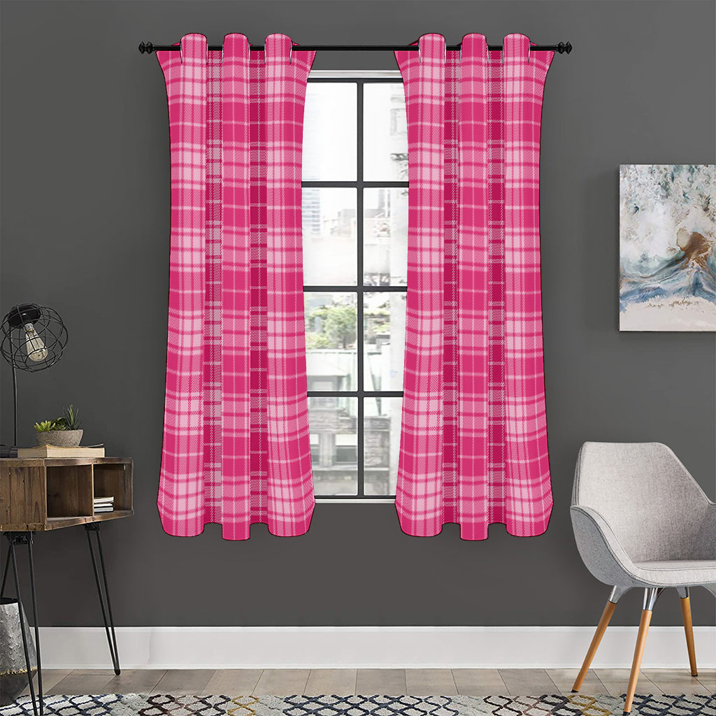 Pink Tartan Pattern Print Curtain