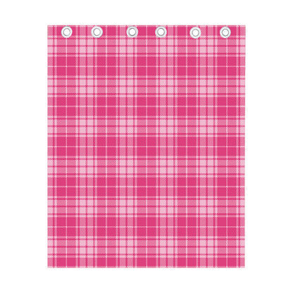 Pink Tartan Pattern Print Curtain