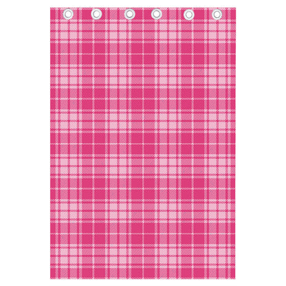 Pink Tartan Pattern Print Curtain
