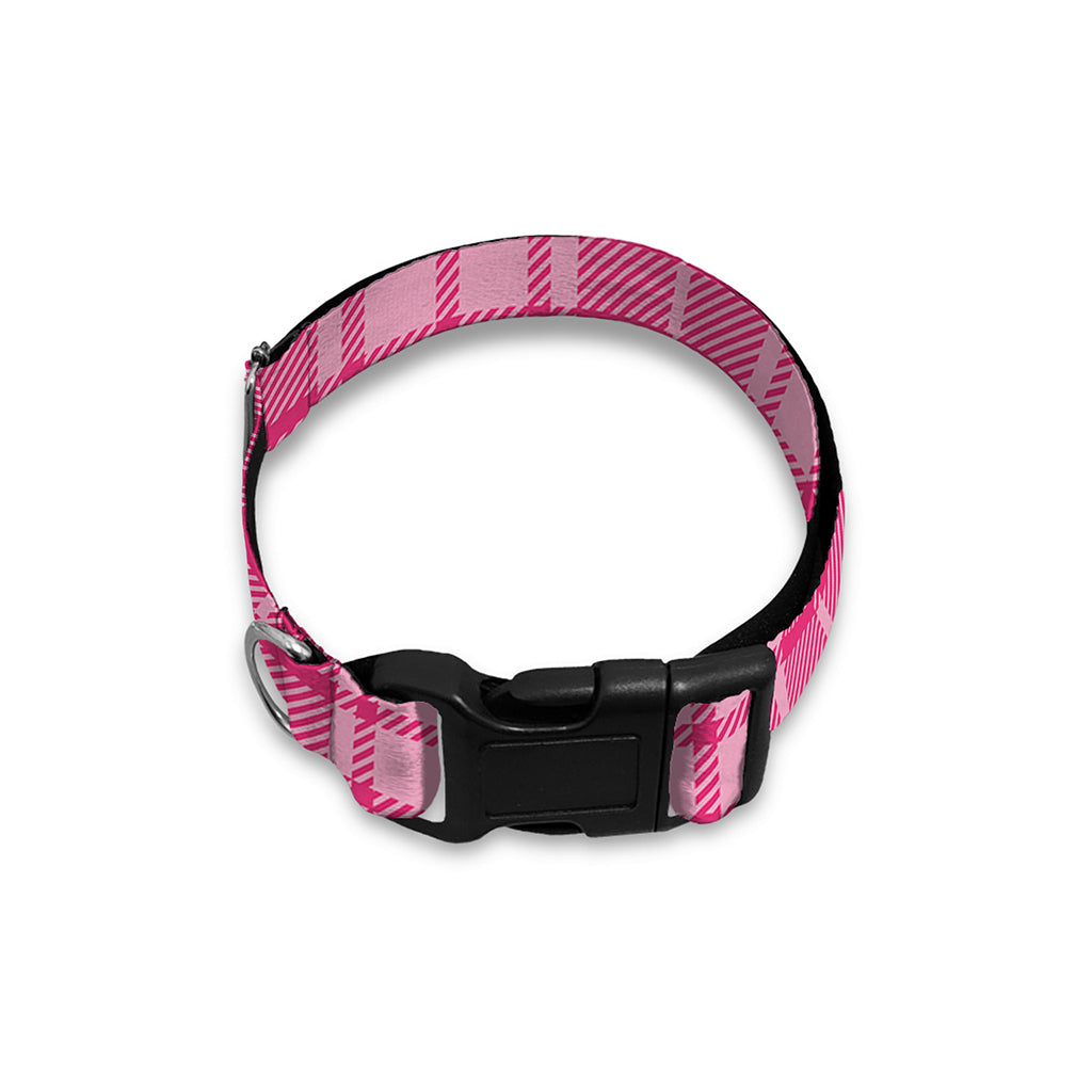 Pink Tartan Pattern Print Dog Collar