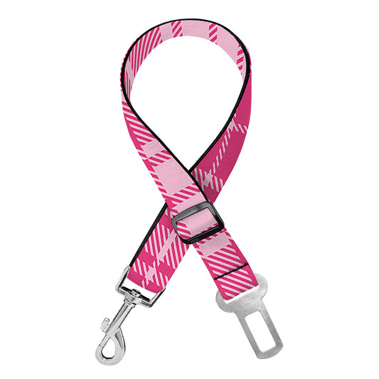 Pink Tartan Pattern Print Dog Seat Belt