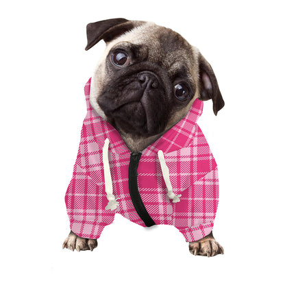 Pink Tartan Pattern Print Dog Zip Up Hoodie