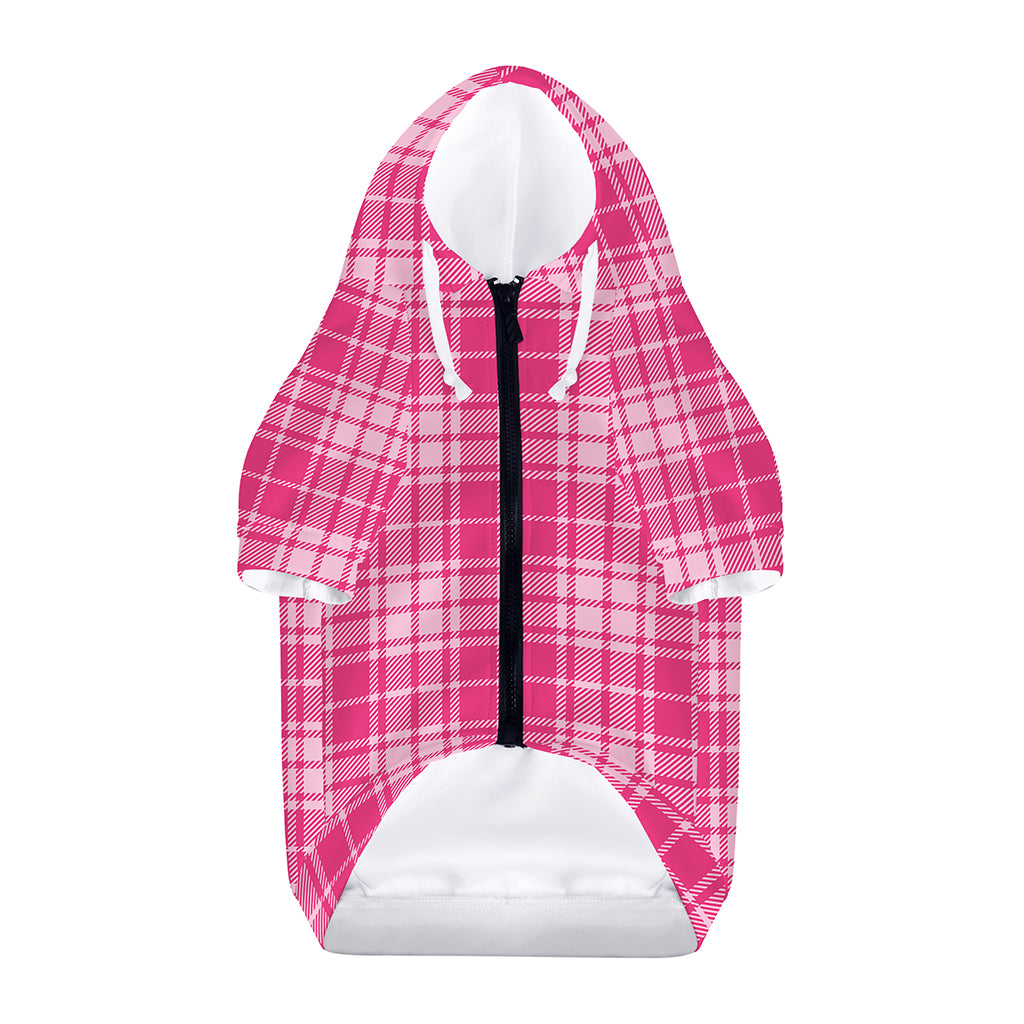 Pink Tartan Pattern Print Dog Zip Up Hoodie