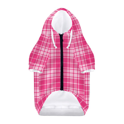 Pink Tartan Pattern Print Dog Zip Up Hoodie