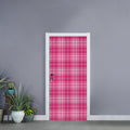 Pink Tartan Pattern Print Door Sticker