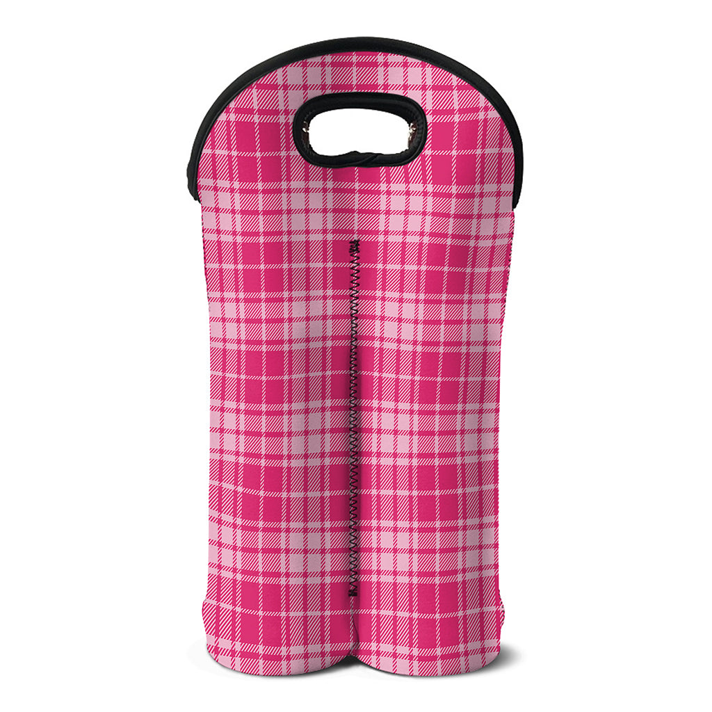 Pink Tartan Pattern Print Double Neoprene Wine Tote
