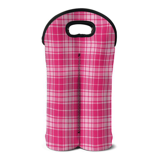 Pink Tartan Pattern Print Double Neoprene Wine Tote