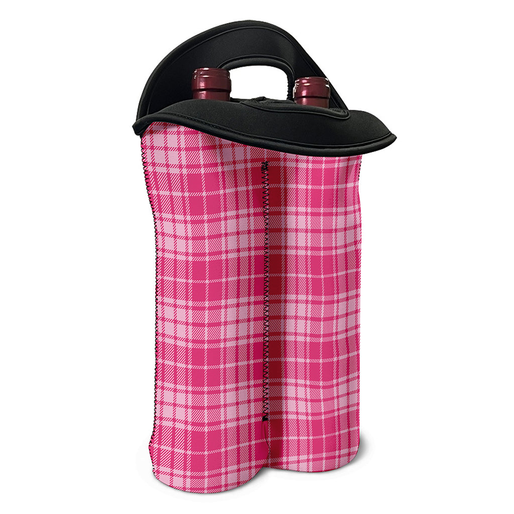 Pink Tartan Pattern Print Double Neoprene Wine Tote