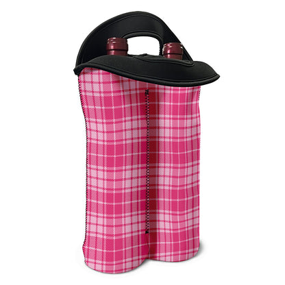 Pink Tartan Pattern Print Double Neoprene Wine Tote