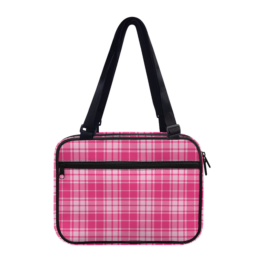 Pink Tartan Pattern Print Double Strap Bible Bag
