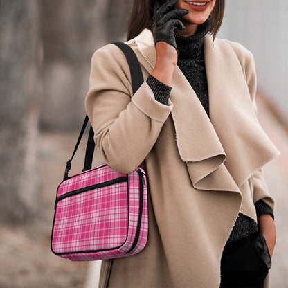 Pink Tartan Pattern Print Double Strap Bible Bag