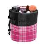 Pink Tartan Pattern Print Drawstring Makeup Bag