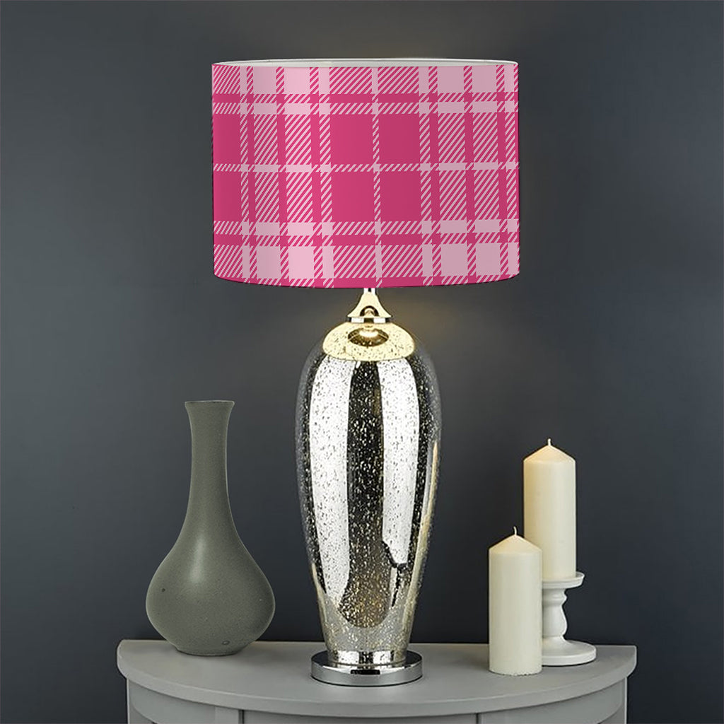 Pink Tartan Pattern Print Drum Lamp Shade
