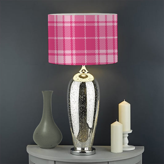 Pink Tartan Pattern Print Drum Lamp Shade