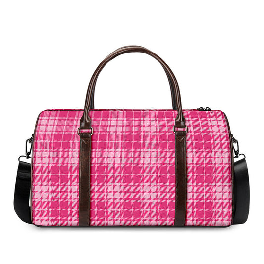 Pink Tartan Pattern Print Duffle Bag
