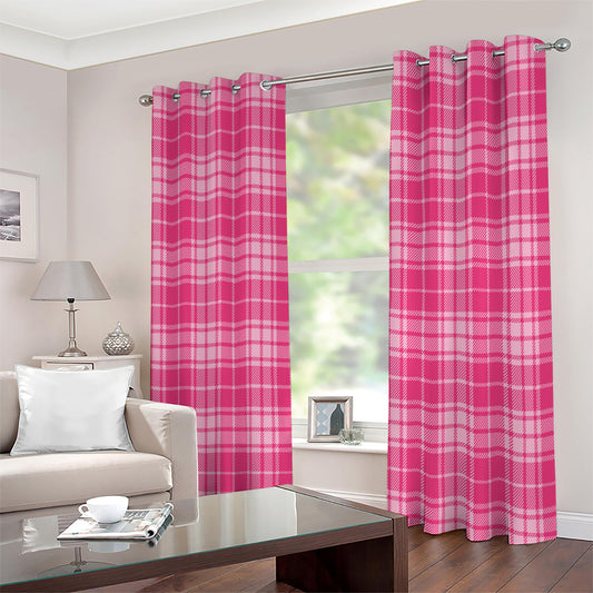 Pink Tartan Pattern Print Extra Wide Grommet Curtains