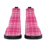 Pink Tartan Pattern Print Flat Ankle Boots