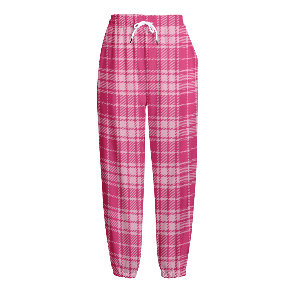 Pink Tartan Pattern Print Fleece Lined Knit Pants
