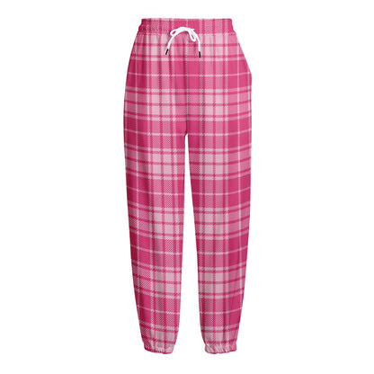 Pink Tartan Pattern Print Fleece Lined Knit Pants