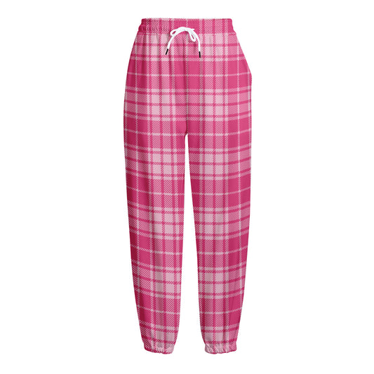 Pink Tartan Pattern Print Fleece Lined Knit Pants