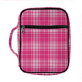 Pink Tartan Pattern Print Front Pocket Bible Bag