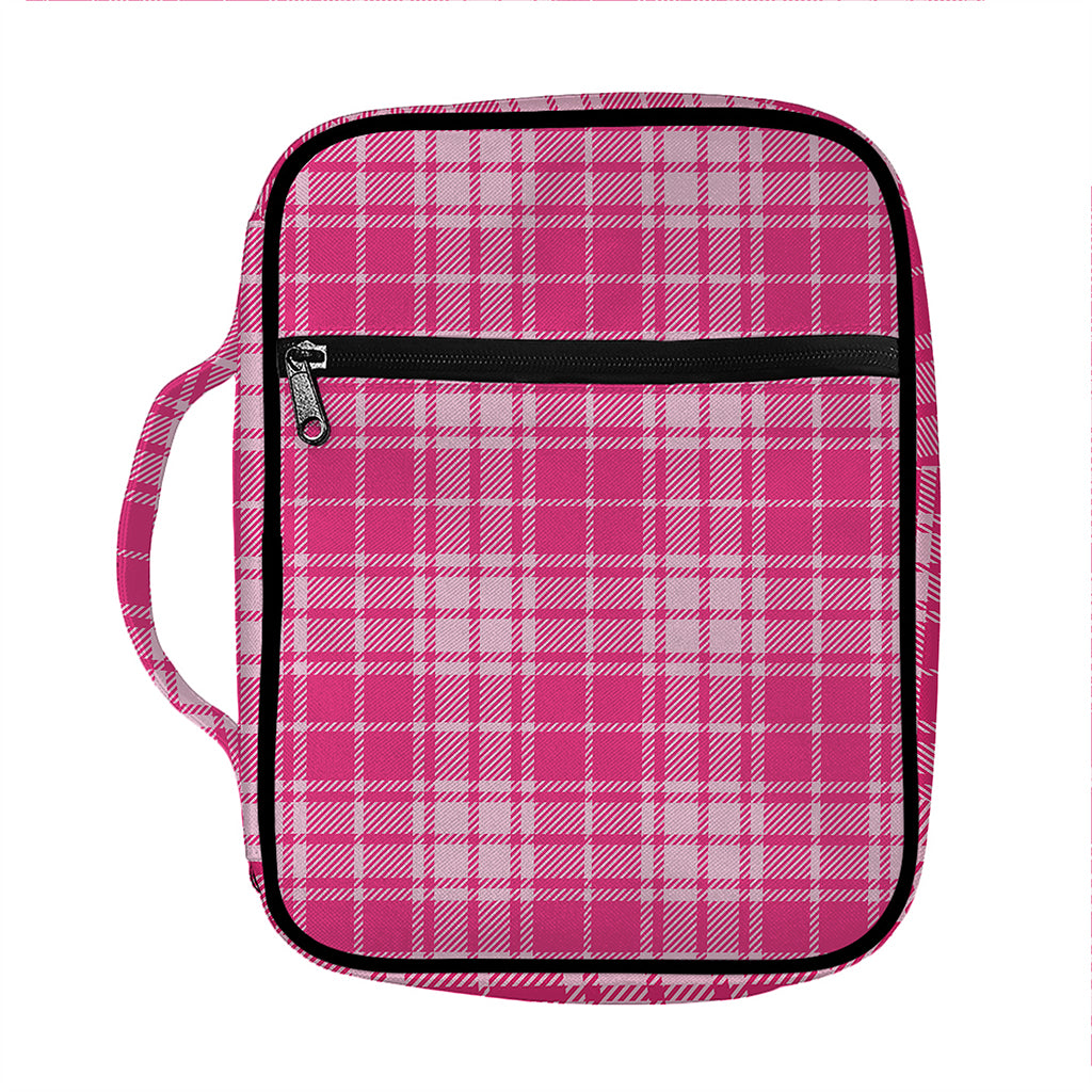 Pink Tartan Pattern Print Front Pocket Bible Bag