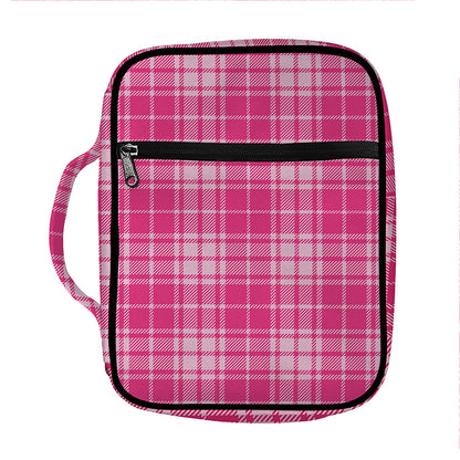 Pink Tartan Pattern Print Front Pocket Bible Bag