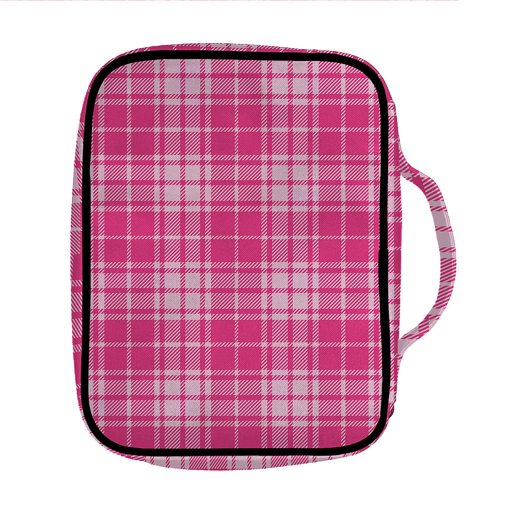 Pink Tartan Pattern Print Front Pocket Bible Bag