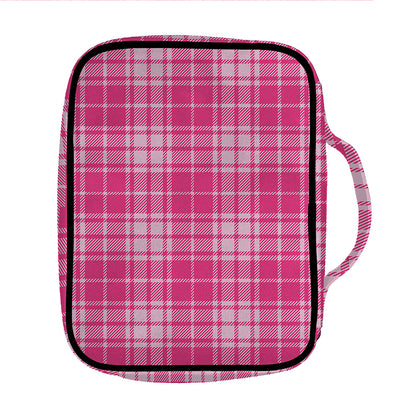 Pink Tartan Pattern Print Front Pocket Bible Bag