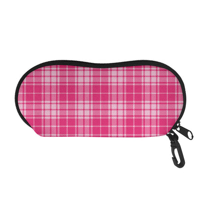 Pink Tartan Pattern Print Glasses Case