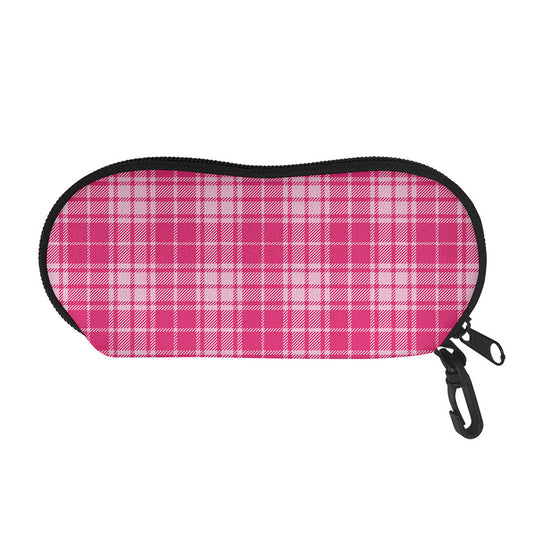 Pink Tartan Pattern Print Glasses Case