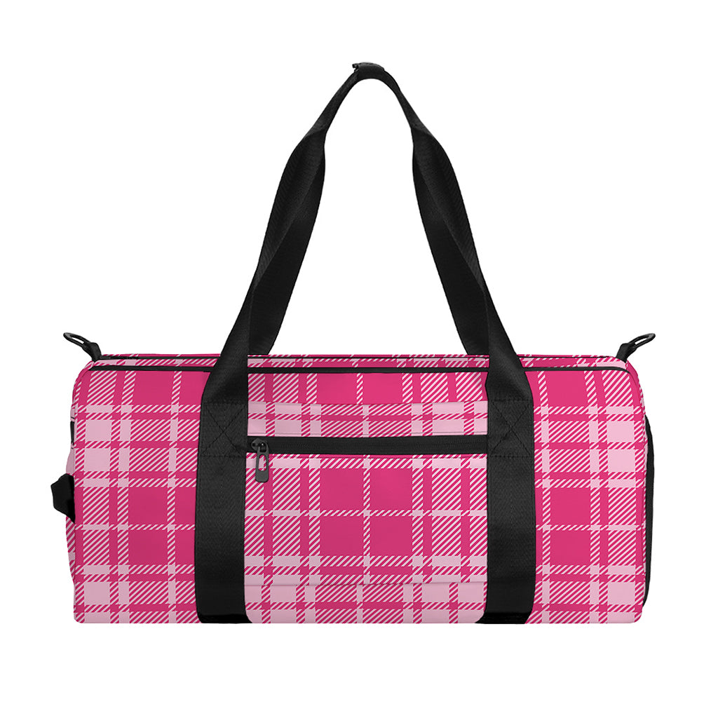 Pink Tartan Pattern Print Gym Bag