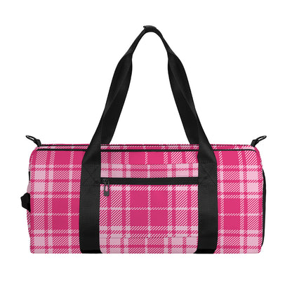 Pink Tartan Pattern Print Gym Bag