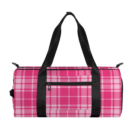 Pink Tartan Pattern Print Gym Bag