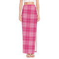 Pink Tartan Pattern Print High Slit Maxi Skirt