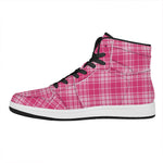 Pink Tartan Pattern Print High Top Leather Sneakers