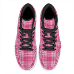 Pink Tartan Pattern Print High Top Leather Sneakers