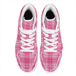 Pink Tartan Pattern Print High Top Leather Sneakers
