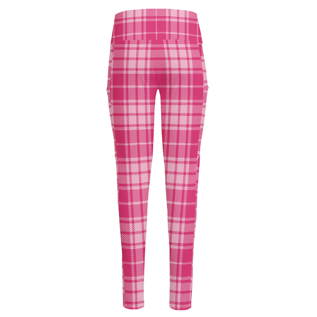 Pink Tartan Pattern Print High-Waisted Pocket Leggings