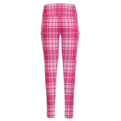Pink Tartan Pattern Print High-Waisted Pocket Leggings