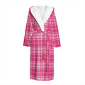 Pink Tartan Pattern Print Hooded Bathrobe