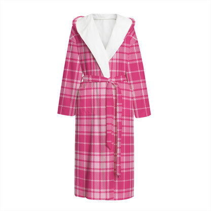 Pink Tartan Pattern Print Hooded Bathrobe