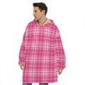 Pink Tartan Pattern Print Hoodie Blanket