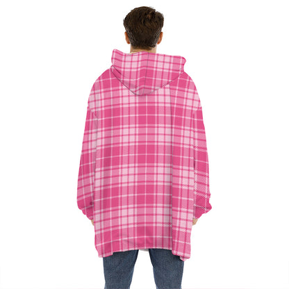 Pink Tartan Pattern Print Hoodie Blanket