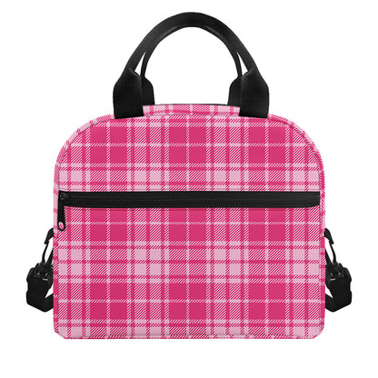 Pink Tartan Pattern Print Insulated Lunch Bag