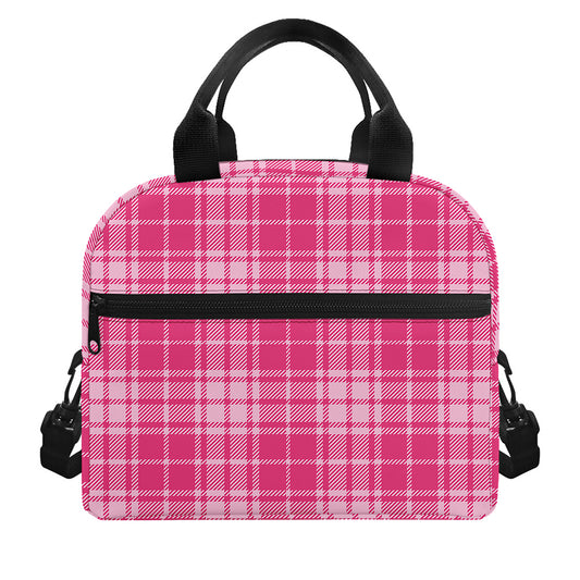 Pink Tartan Pattern Print Insulated Lunch Bag